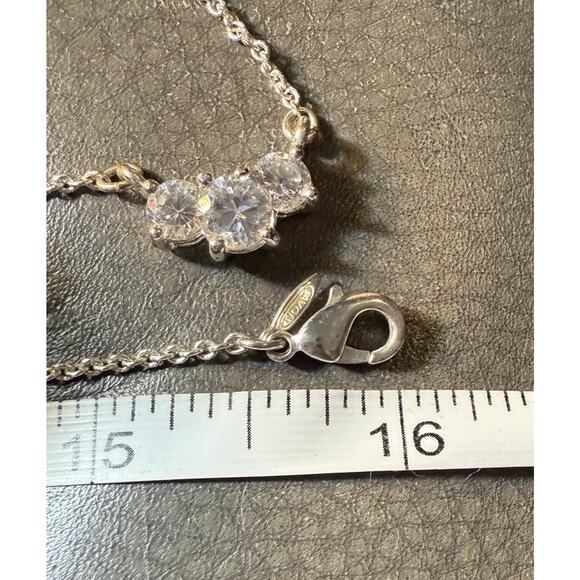 -NECKLACE WOMEN Trinity Necklace Silver With 3 Sparkling CZs 16” Length - Picture 7 of 12